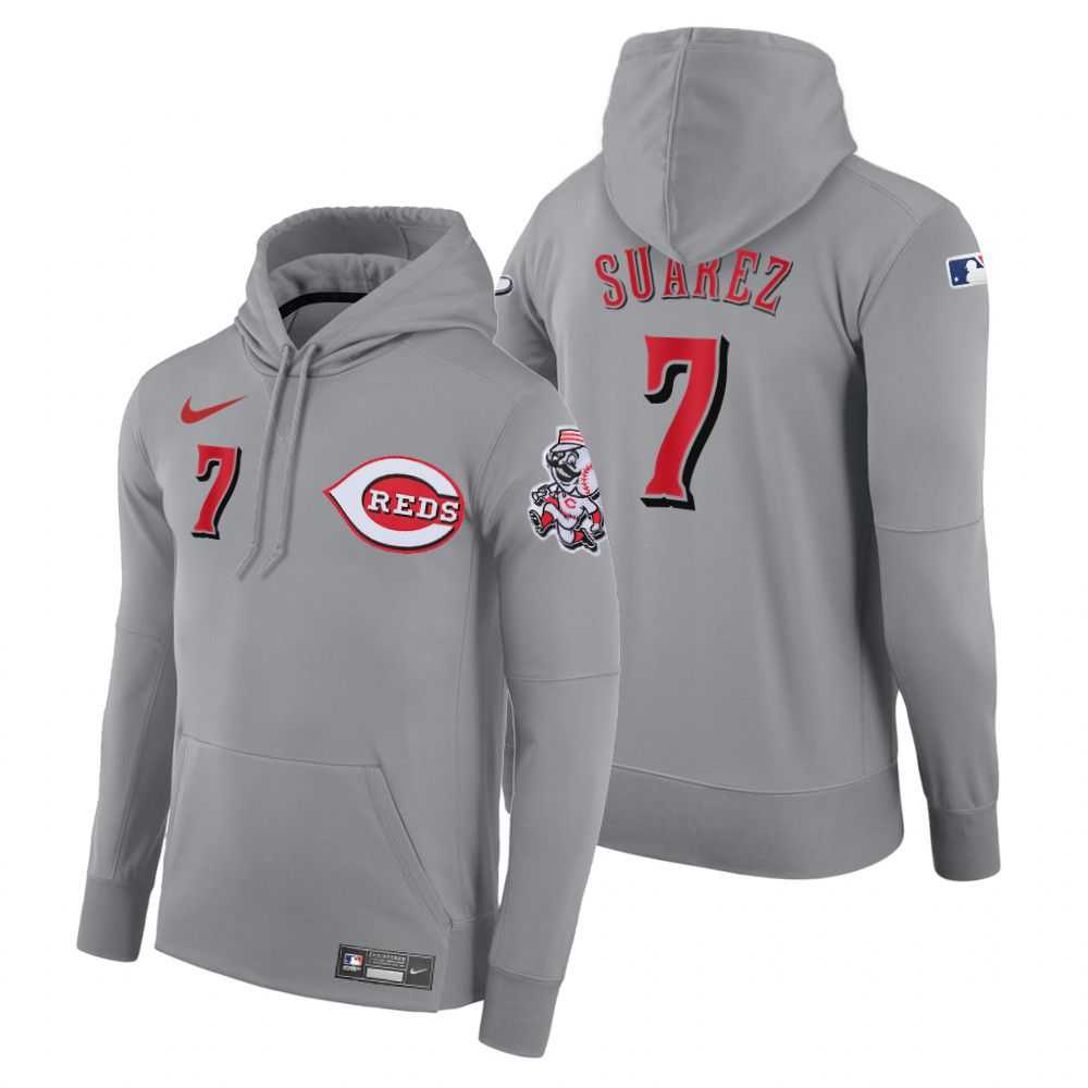 Men Cincinnati Reds 7 Suarez gray road hoodie 2021 MLB Nike Jerseys